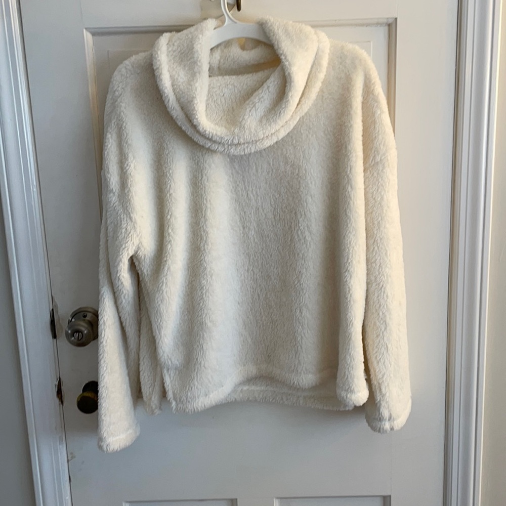 white fluffy turtle neck